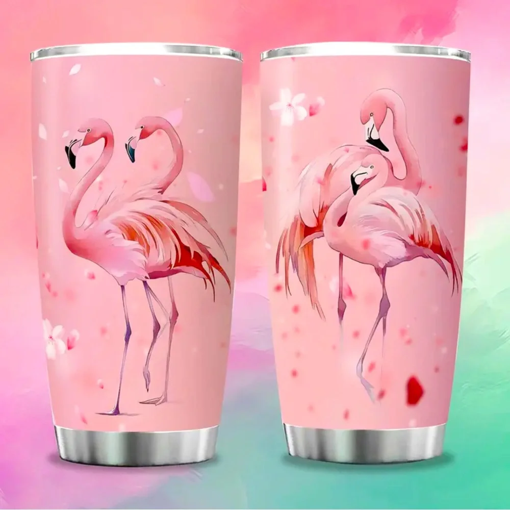 Flamingo Pink Stainless Steel Tumbler 20 OZ Capacity BPA Free Lid